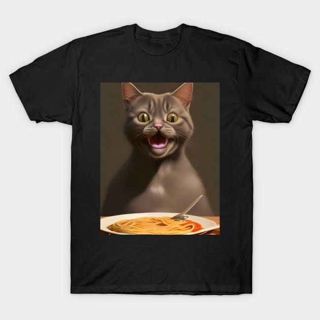 Surprise Cat Love Eating Vegan Spaghetti T-Shirt by animegirlnft